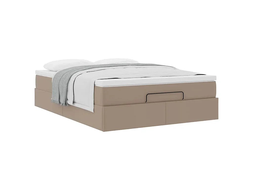 Cadre de lit ottoman et matelas cappuccino 140x190cm similicuir