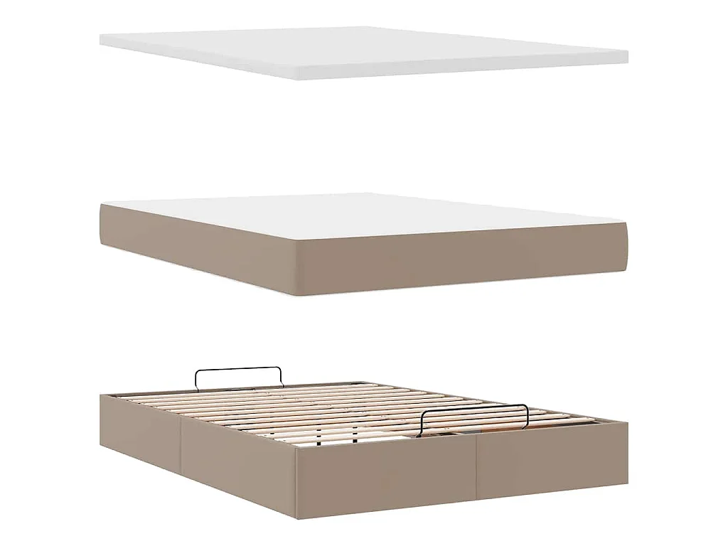 Cadre de lit ottoman et matelas cappuccino 140x190cm similicuir