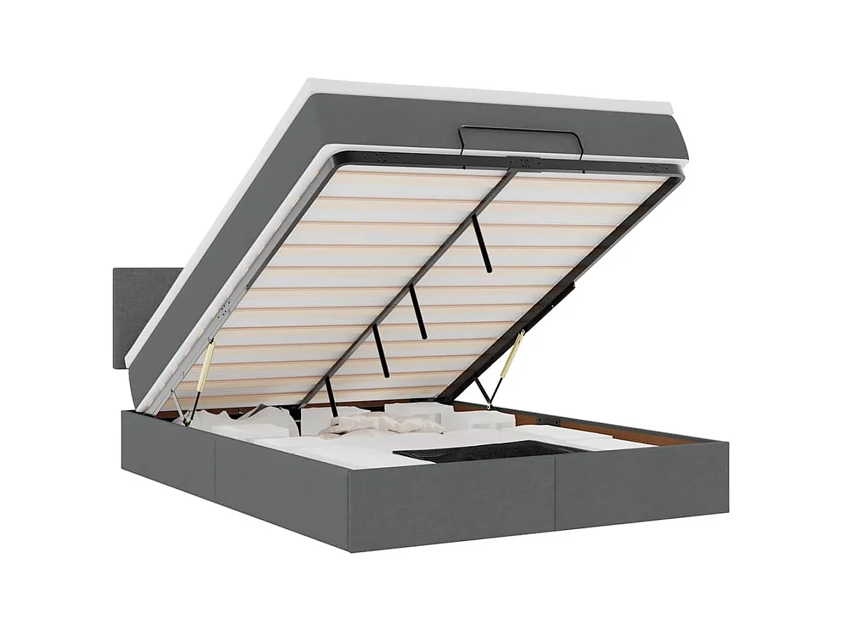 Lit ottoman avec matelas et LED gris foncé 140x190 cm tissu