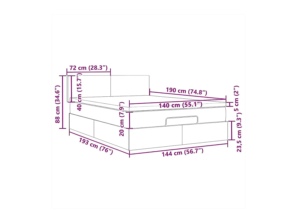 Lit ottoman avec matelas et LED gris foncé 140x190 cm tissu