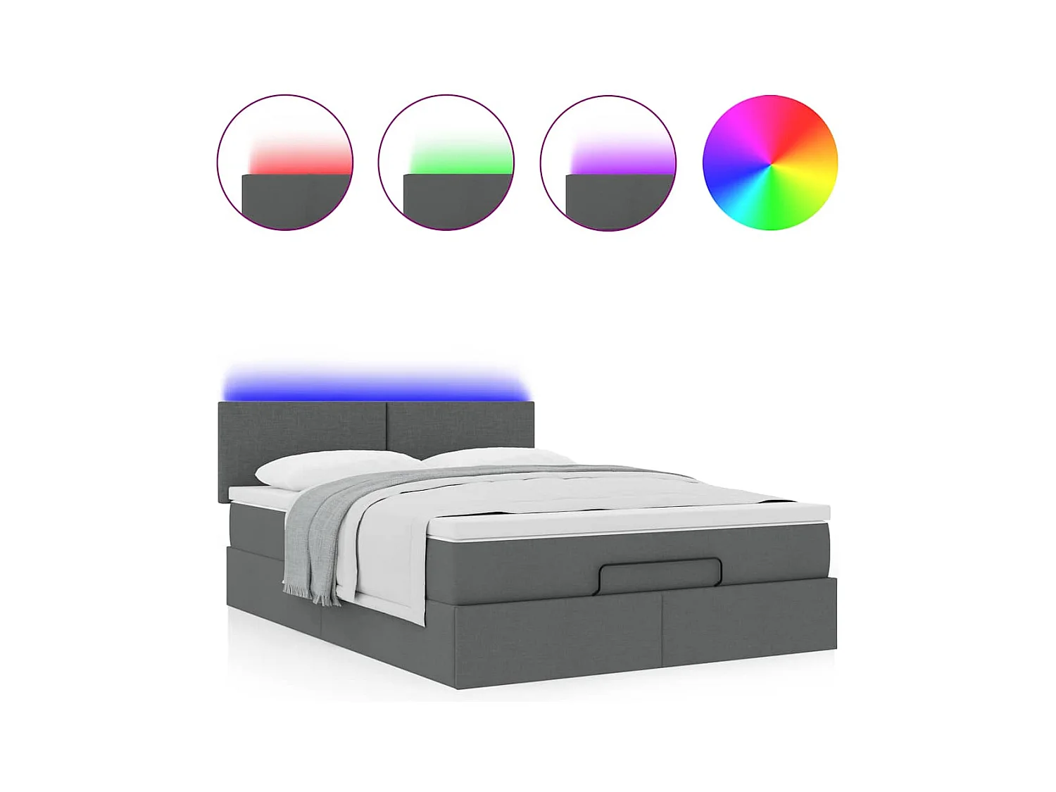 Lit ottoman avec matelas et LED gris foncé 140x190 cm tissu