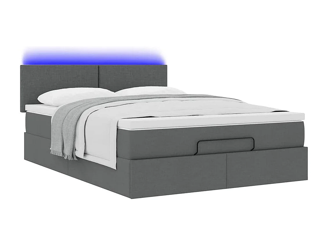Lit ottoman avec matelas et LED gris foncé 140x190 cm tissu