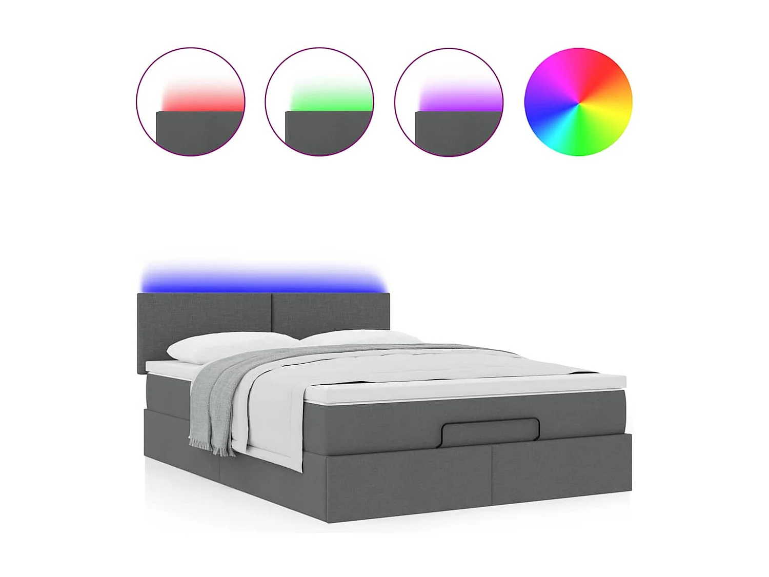 Pouf Letto con Materasso e LED Grigio Scuro 140x190 cm