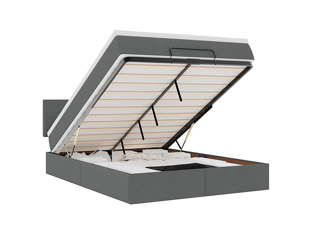Ottomane Bett mit Matratze & LEDs Dunkelgrau 140x190 cm Stoff