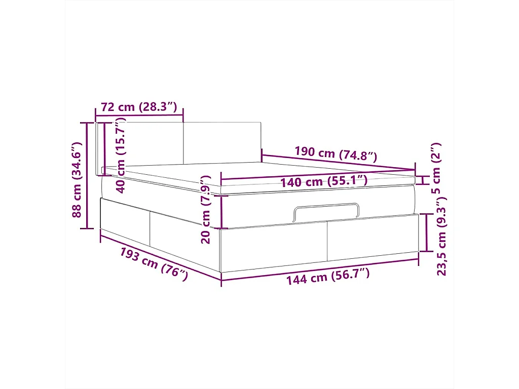 Ottomane Bett mit Matratze & LEDs Dunkelgrau 140x190 cm Stoff