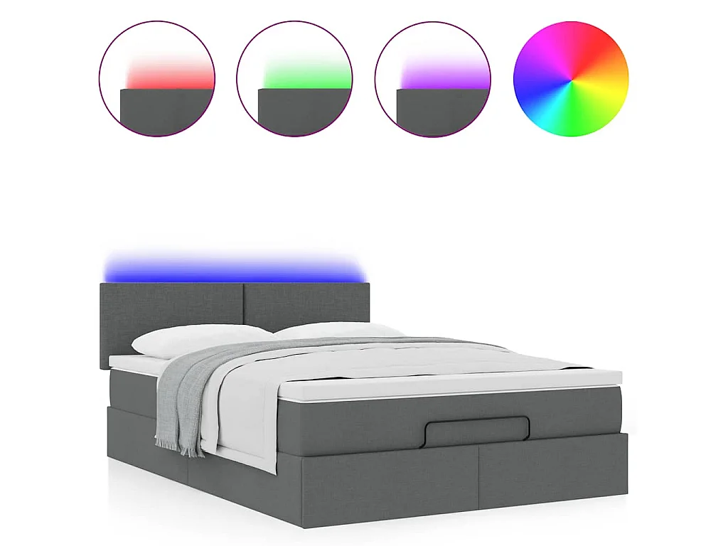 Ottomane Bett mit Matratze & LEDs Dunkelgrau 140x190 cm Stoff