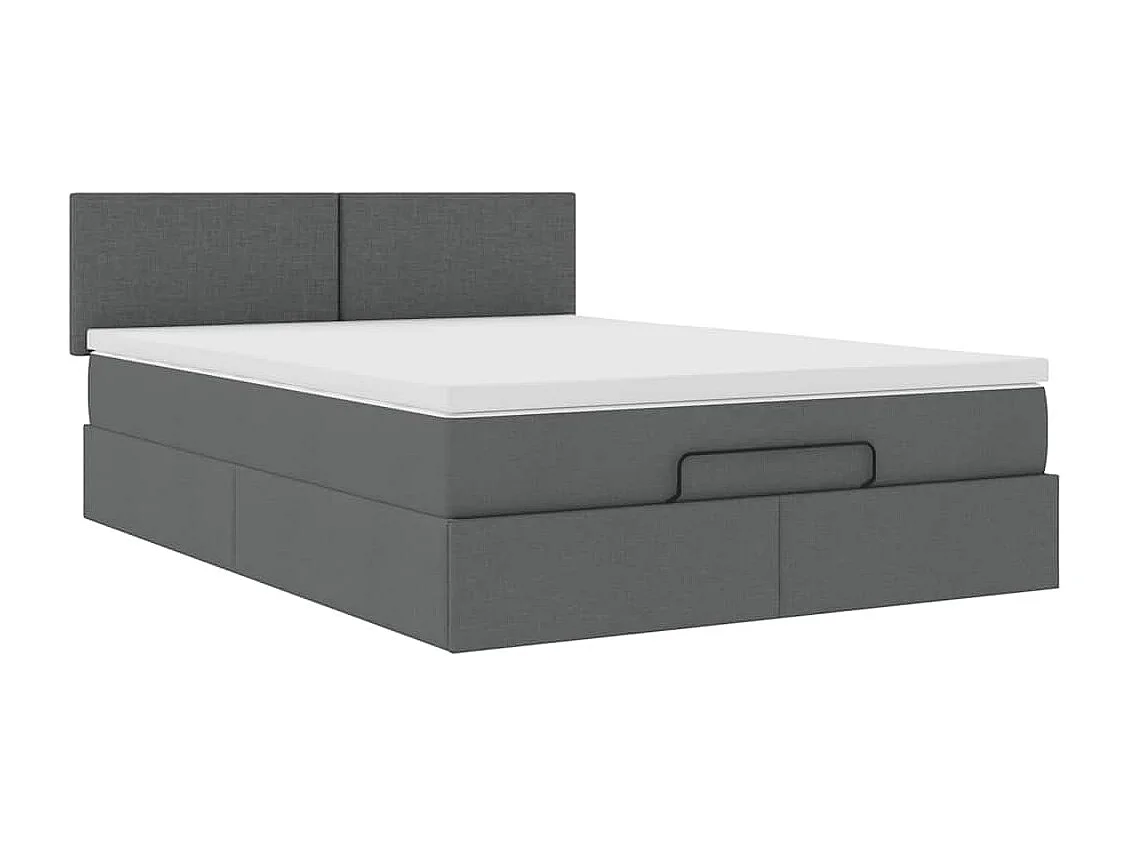 Ottomane Bett mit Matratze & LEDs Dunkelgrau 140x190 cm Stoff