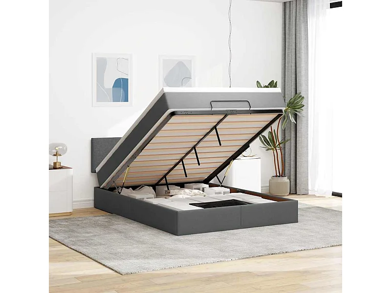 Pouf Letto con Materasso e LED Grigio Scuro 140x190 cm