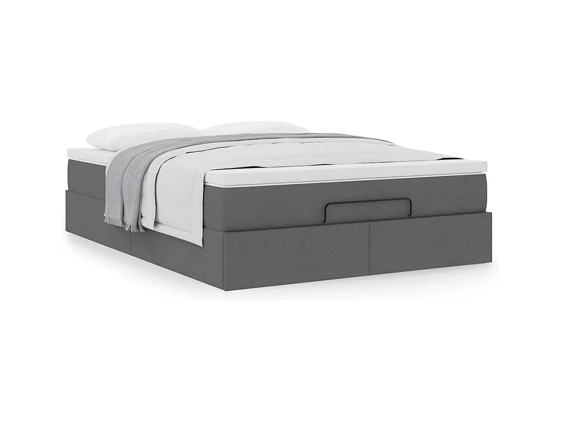 Cadre de lit ottoman avec matelas gris foncé 140x200 cm tissu