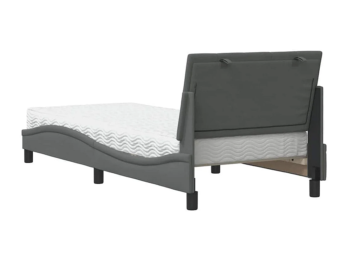 Cama con colchón tela gris oscuro 90x200 cm