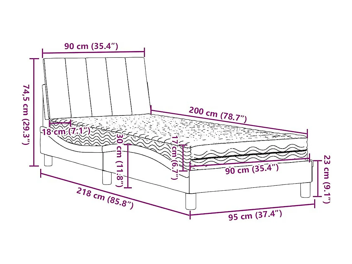 Lit avec matelas Hanko gris foncé 90x200 cm tissu