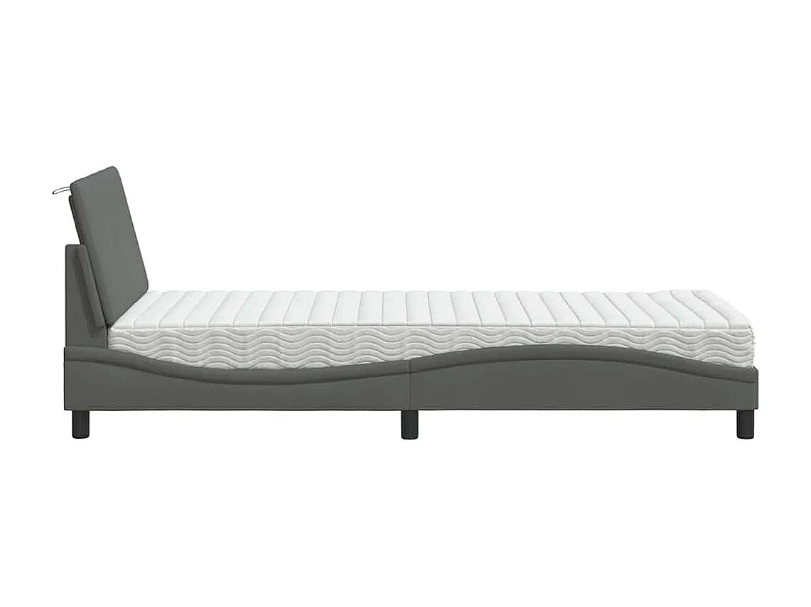 Lit avec matelas Hanko gris foncé 90x200 cm tissu
