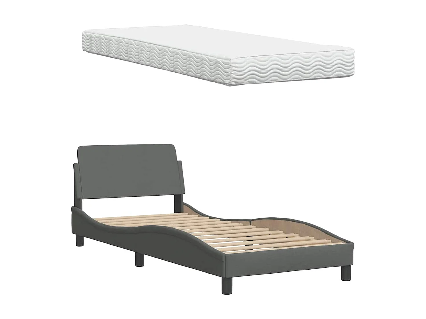 Lit avec matelas Hanko gris foncé 90x200 cm tissu