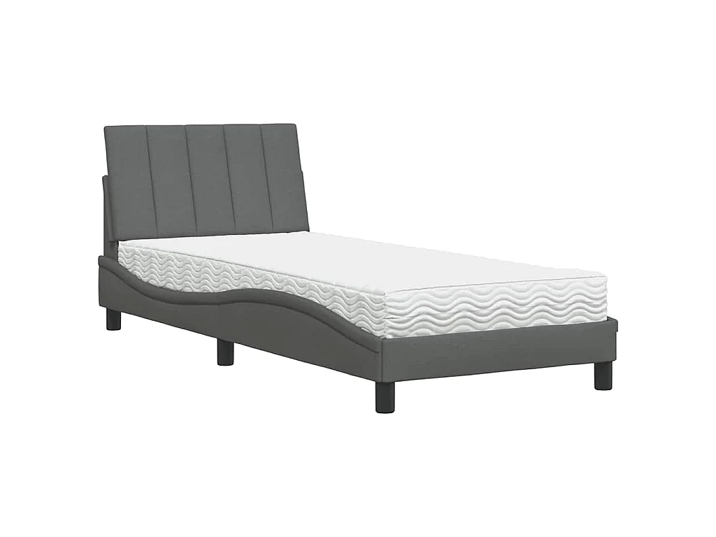 Lit avec matelas Hanko gris foncé 90x200 cm tissu