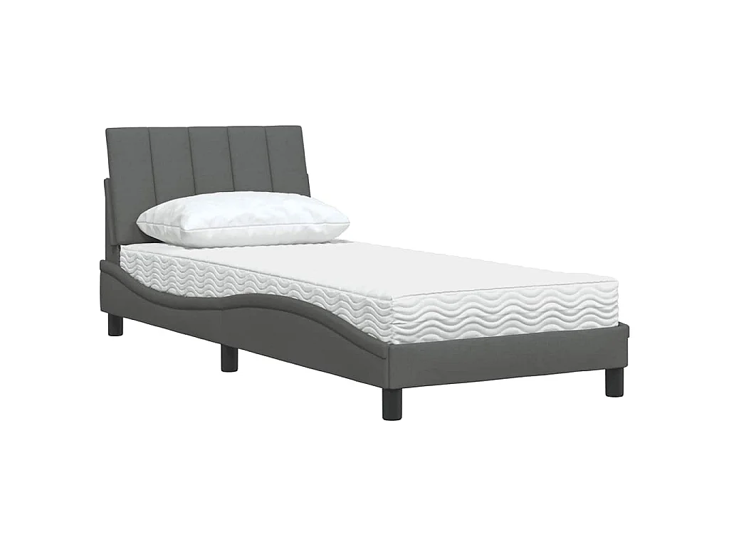 Lit avec matelas Hanko gris foncé 90x200 cm tissu