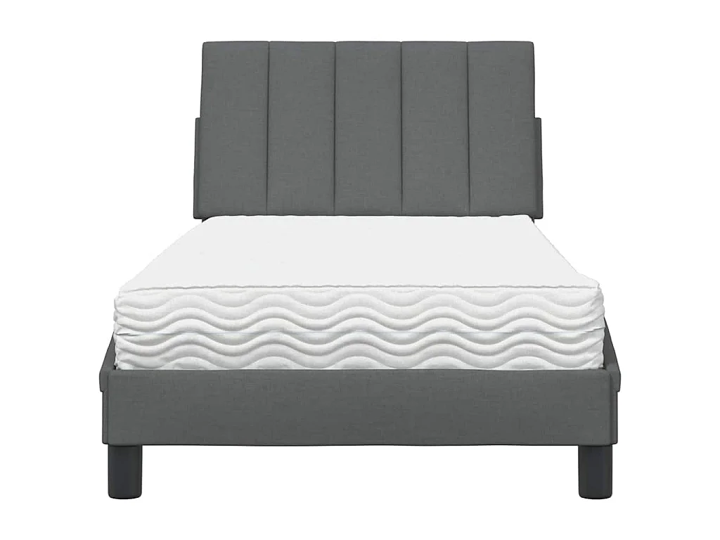 Lit avec matelas Hanko gris foncé 90x200 cm tissu