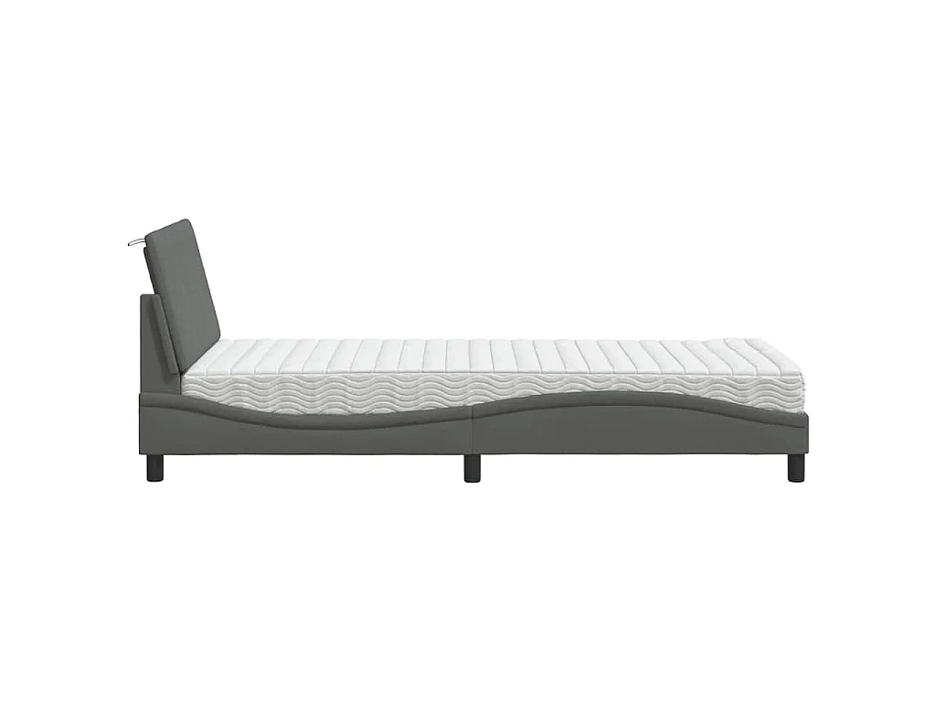 Lit avec matelas Hanko gris foncé 90x200 cm tissu