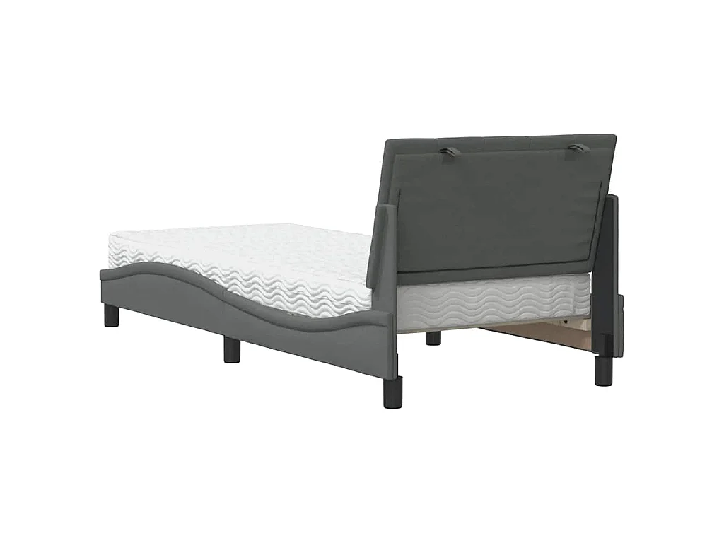 Lit avec matelas Hanko gris foncé 90x200 cm tissu