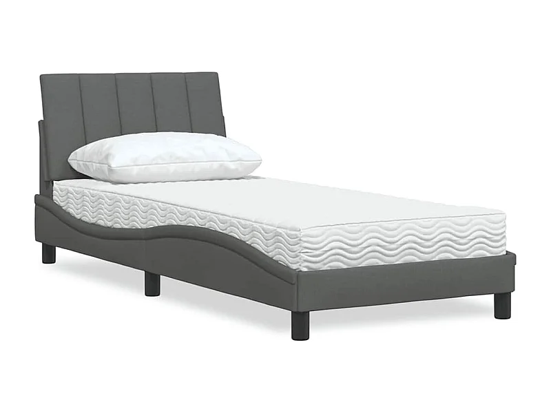 Lit avec matelas Hanko gris foncé 90x200 cm tissu