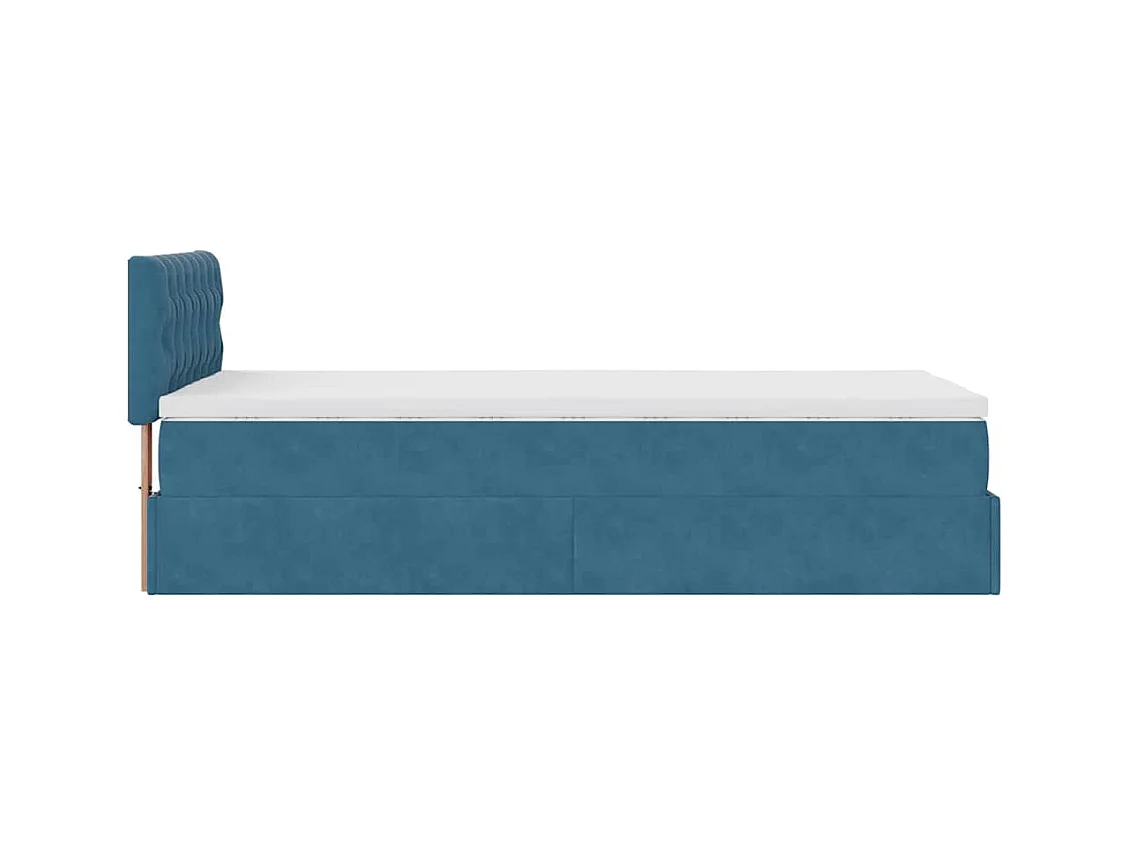 Cadre de lit ottoman avec matelas bleu foncé 100x200 cm velours