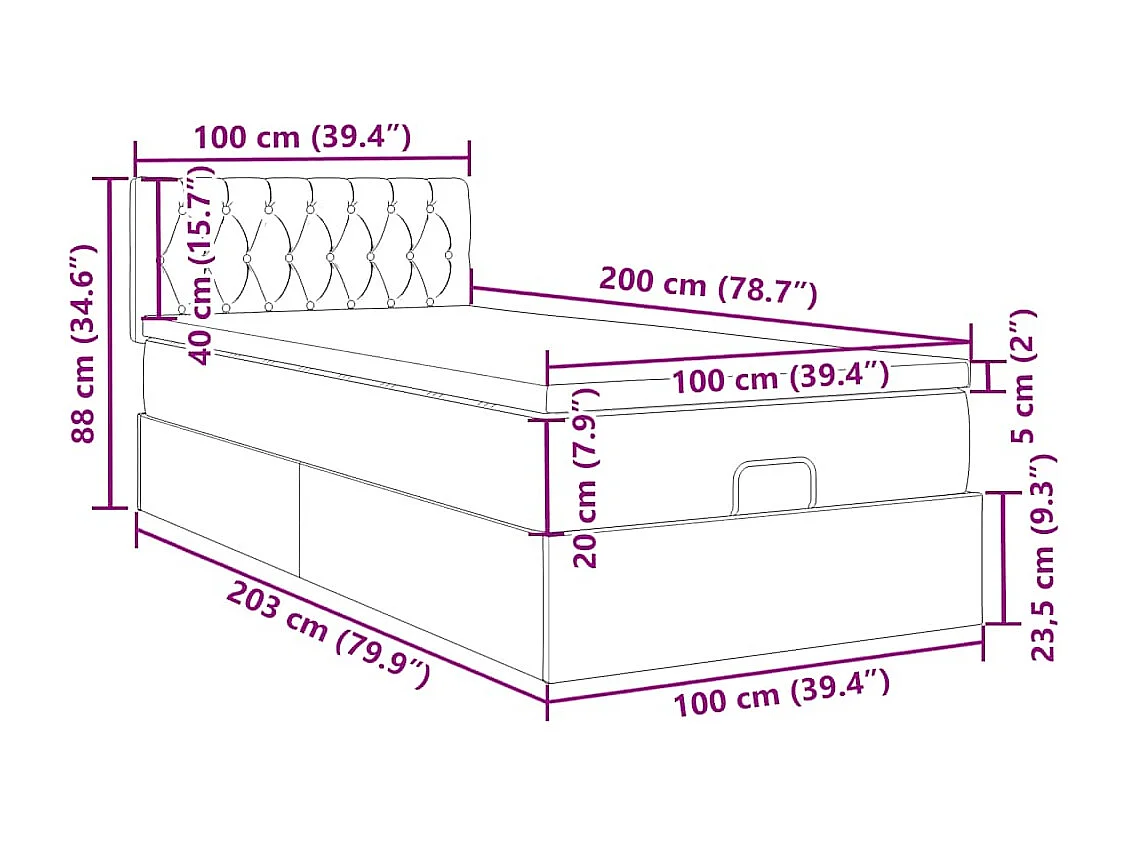 Ottoman-Bett mit Matratze Dunkelblau 100x200 cm Samt