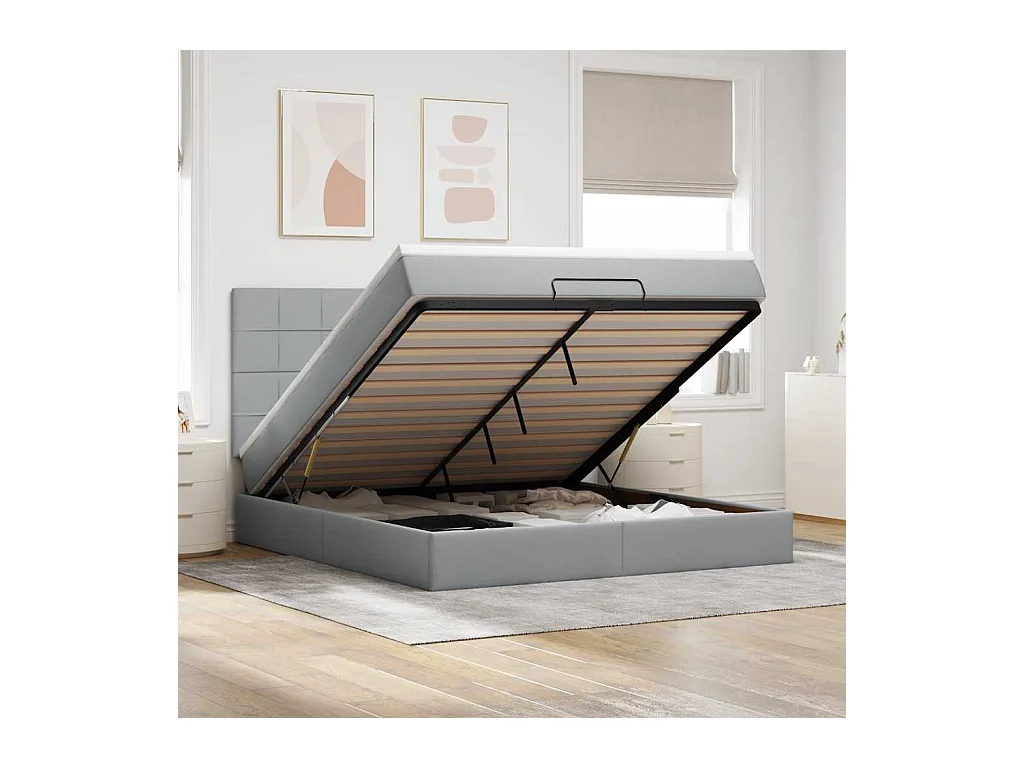 Ottoman-Bett mit Matratze Hellgrau 160x200 cm Stoff