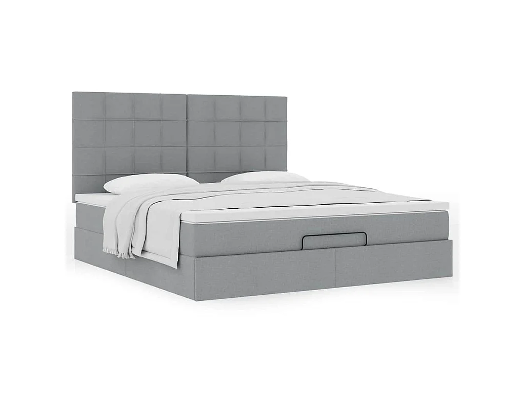Ottoman-Bett mit Matratze Hellgrau 160x200 cm Stoff