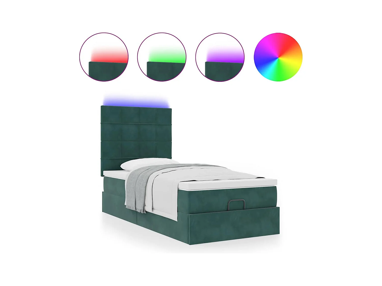 Cadre de lit ottoman avec matelas vert foncé 90x200 cm velours