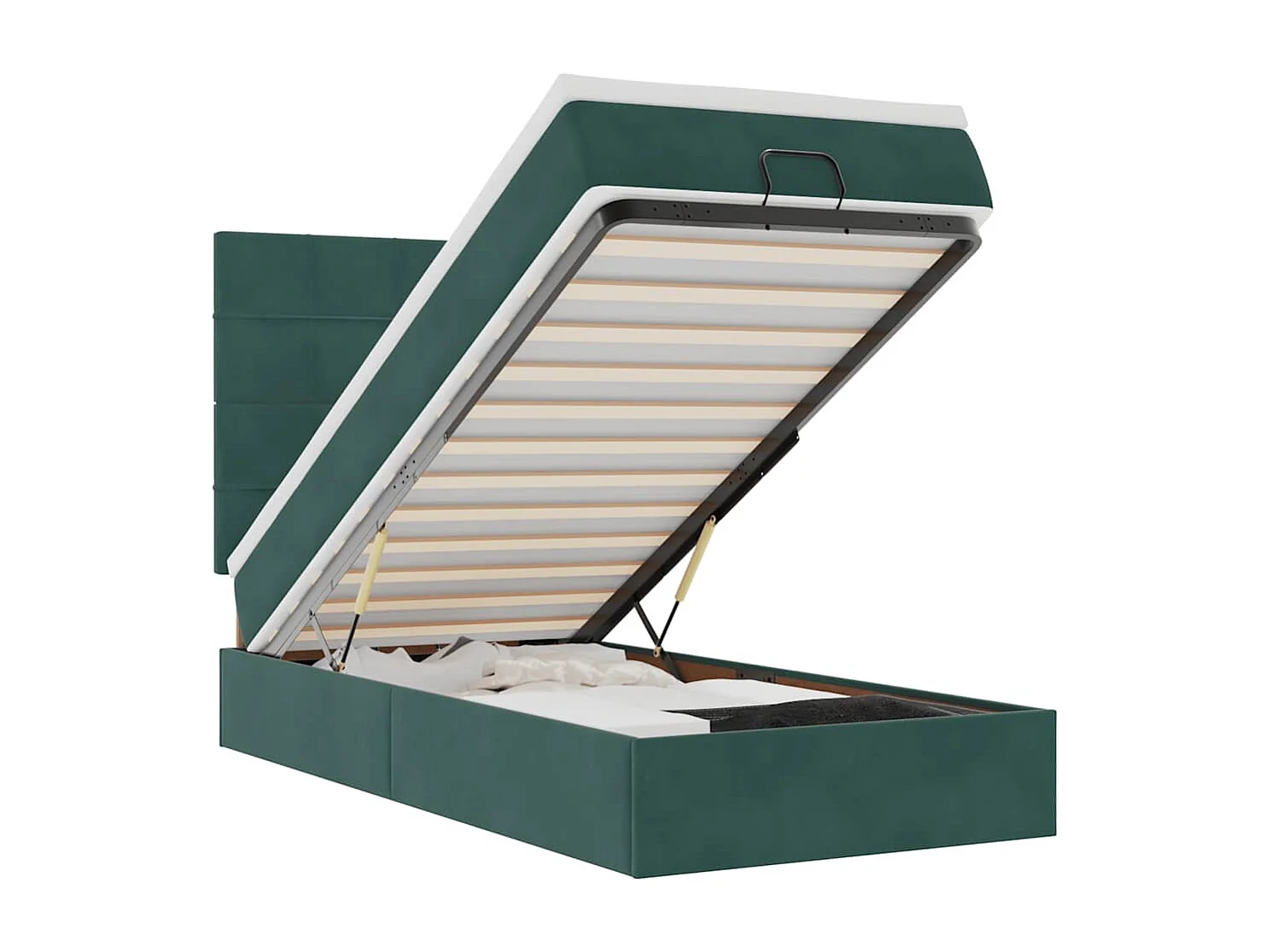 Estrutura de cama otomana colchões 90x200cm veludo verde escuro