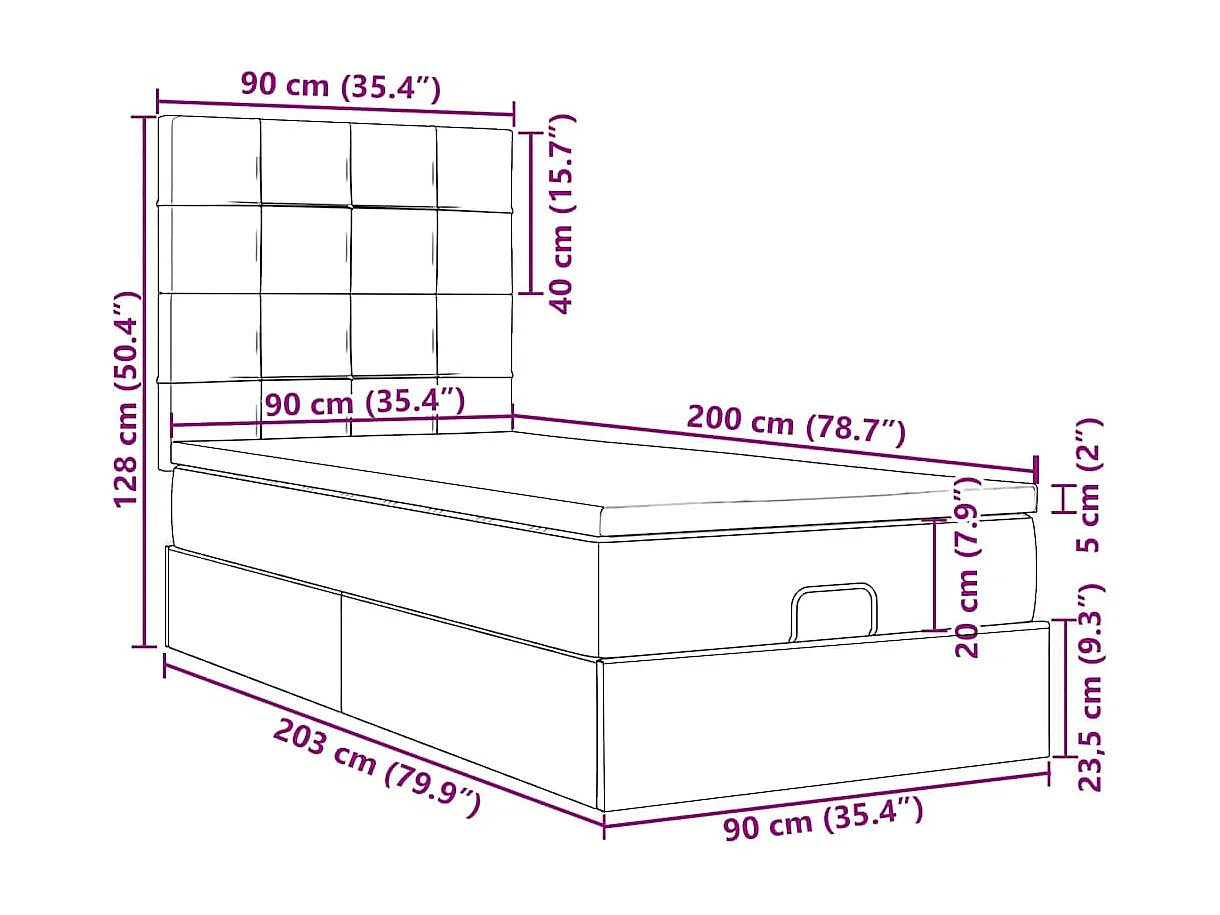 Estrutura de cama otomana colchões 90x200cm veludo verde escuro