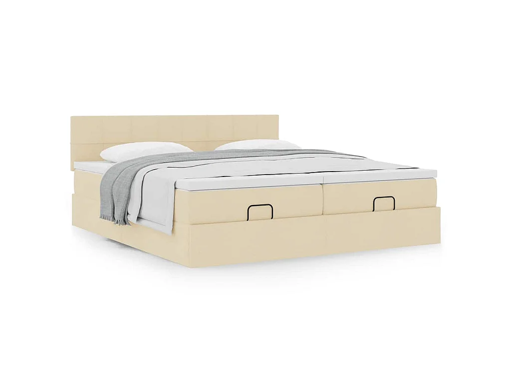 Struttura Letto Pouf con Materassi Crema 180x200 cm in Tessuto