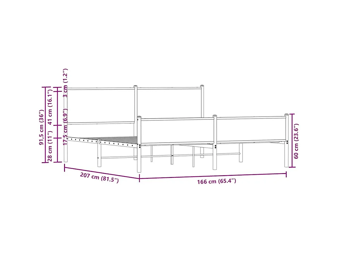 Cadre de lit en métal sans matelas chêne fumé 160x200 cm