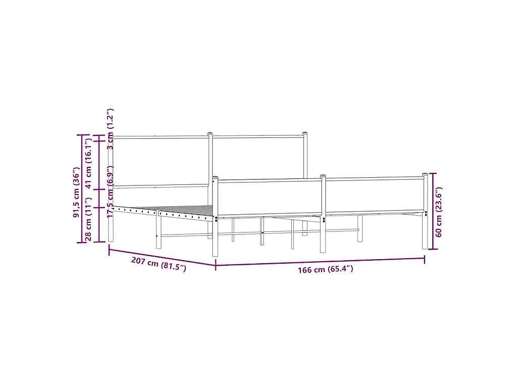 Giroletto senza Materaso in Metallo Rovere Fumo 160x200 cm