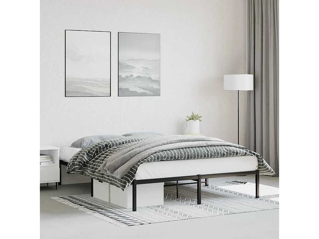 Cadre de lit métal sans matelas noir 160x200 cm