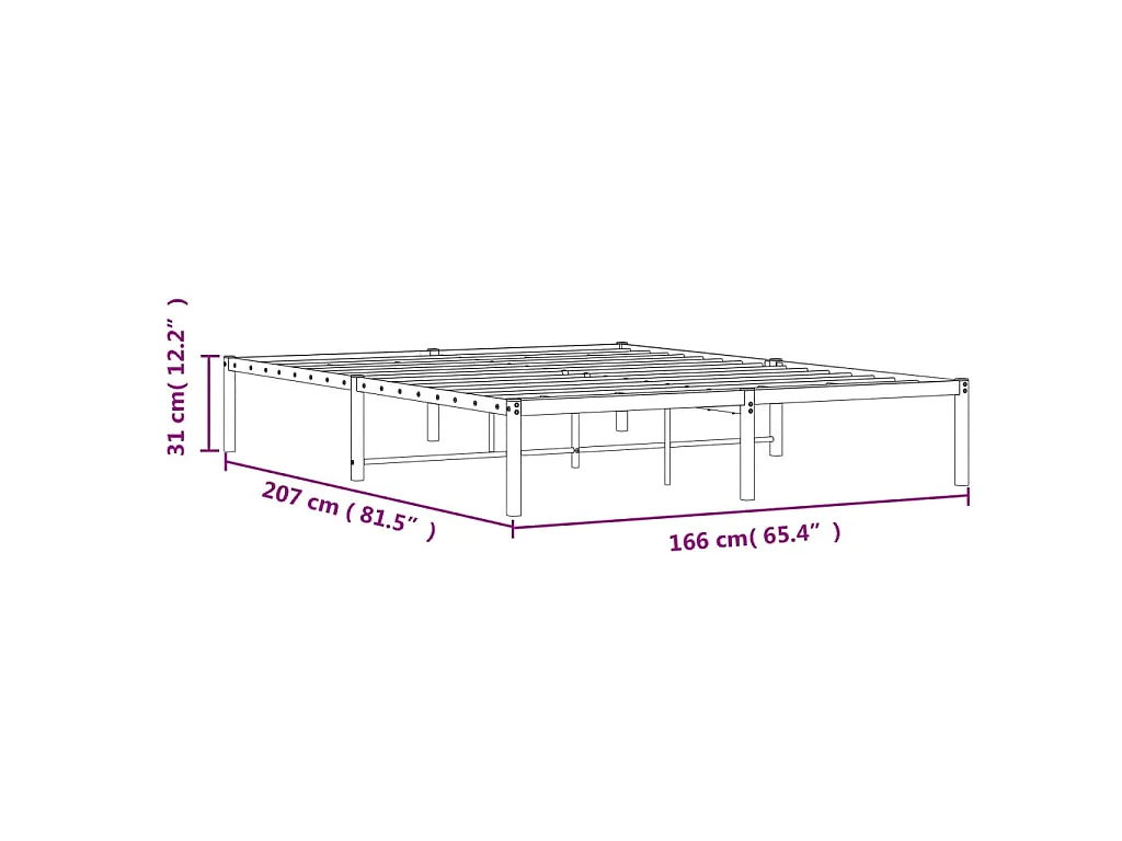 Cadre de lit métal sans matelas noir 160x200 cm