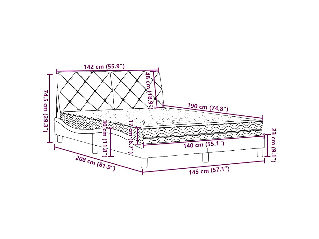 Bed met matras stof blauw 140x190 cm