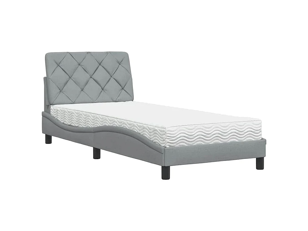 Letto con Materasso Grigio Chiaro 90x200 cm in Tessuto