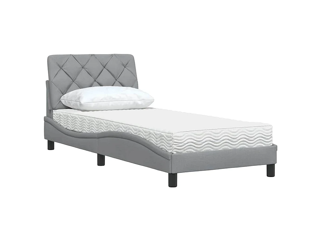 Letto con Materasso Grigio Chiaro 90x200 cm in Tessuto