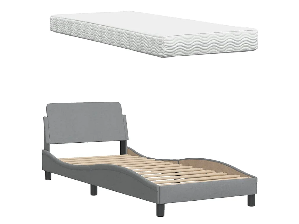 Letto con Materasso Grigio Chiaro 90x200 cm in Tessuto