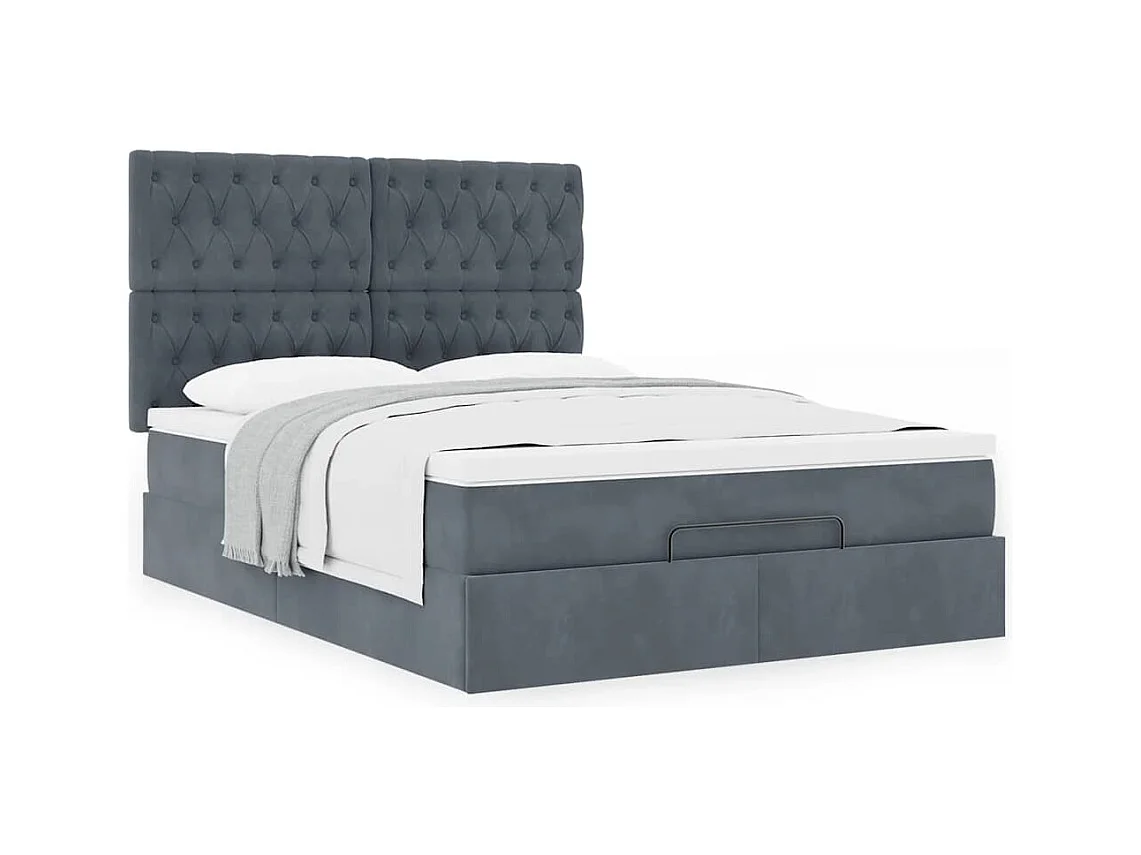 Cadre de lit ottoman avec matelas gris foncé 140x200 cm velours