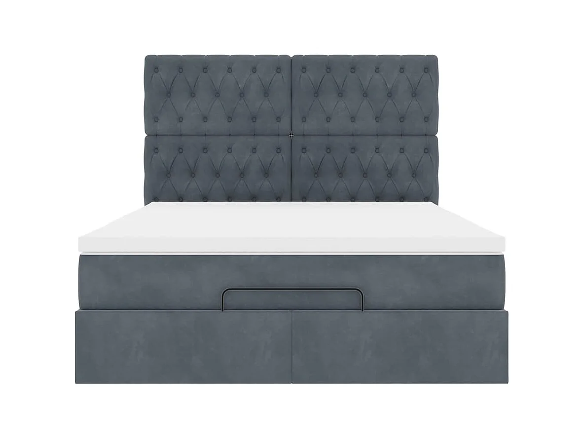 Cadre de lit ottoman avec matelas gris foncé 140x200 cm velours