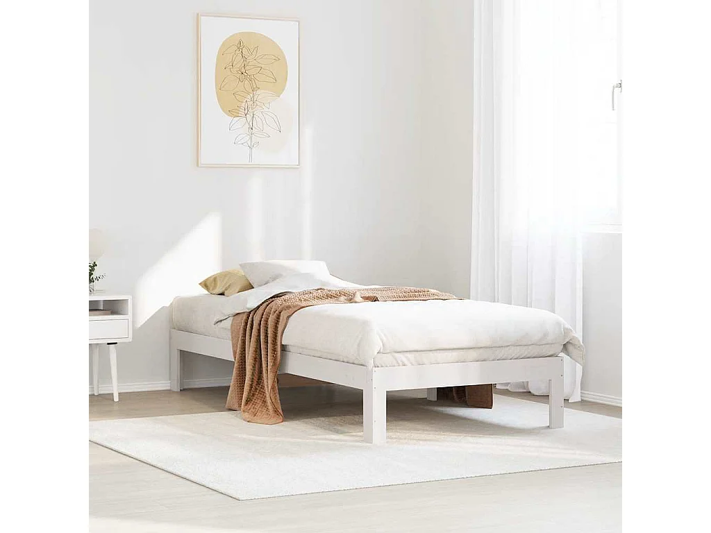 Cadre de lit sans matelas blanc 90x200 cm bois de pin massif