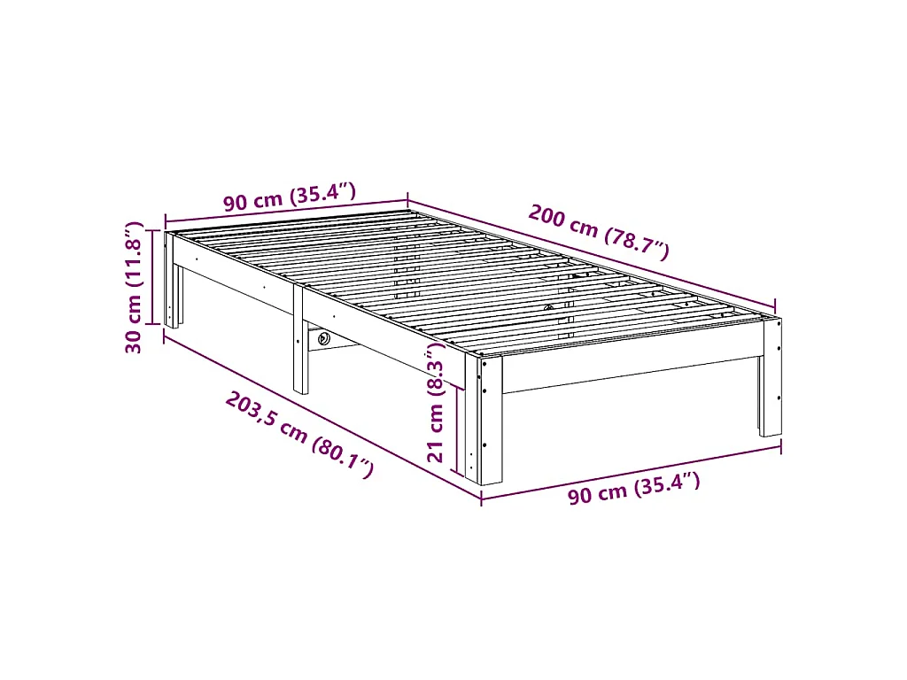 Cadre de lit sans matelas blanc 90x200 cm bois de pin massif