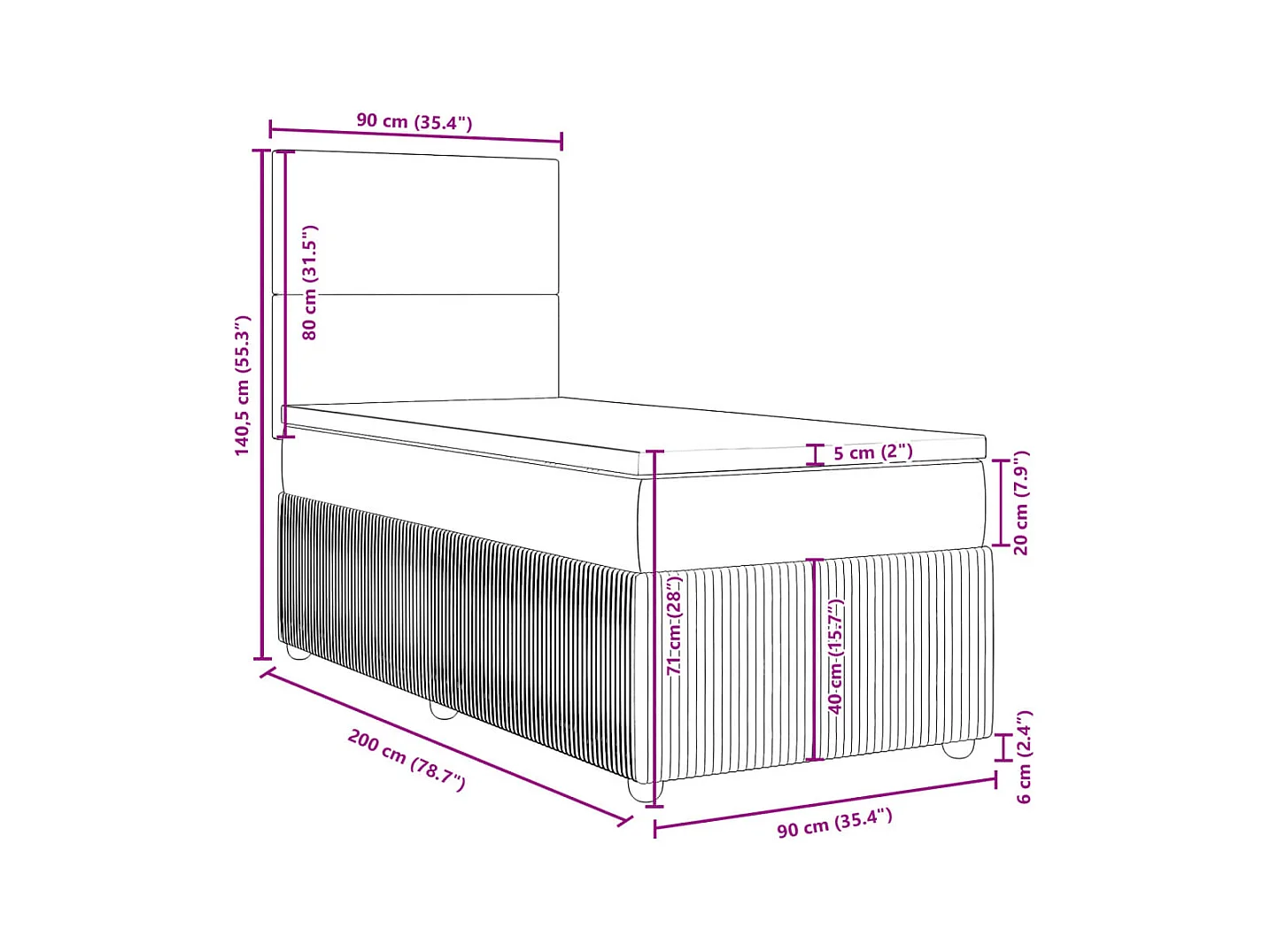 Sommier à lattes de lit avec matelas Noir 90x200 cm Velours