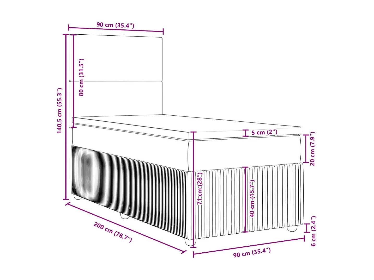 Boxspringbett mit Matratze Schwarz 90x200 cm Samt