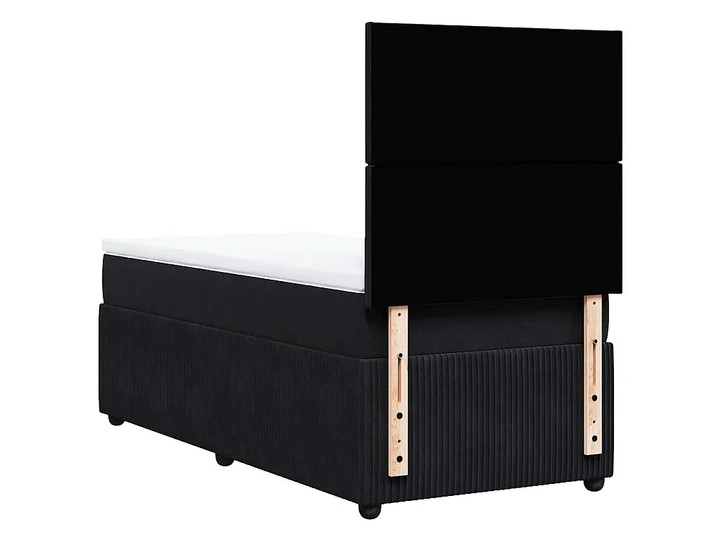 Cama box spring con colchón terciopelo negro 90x200 cm