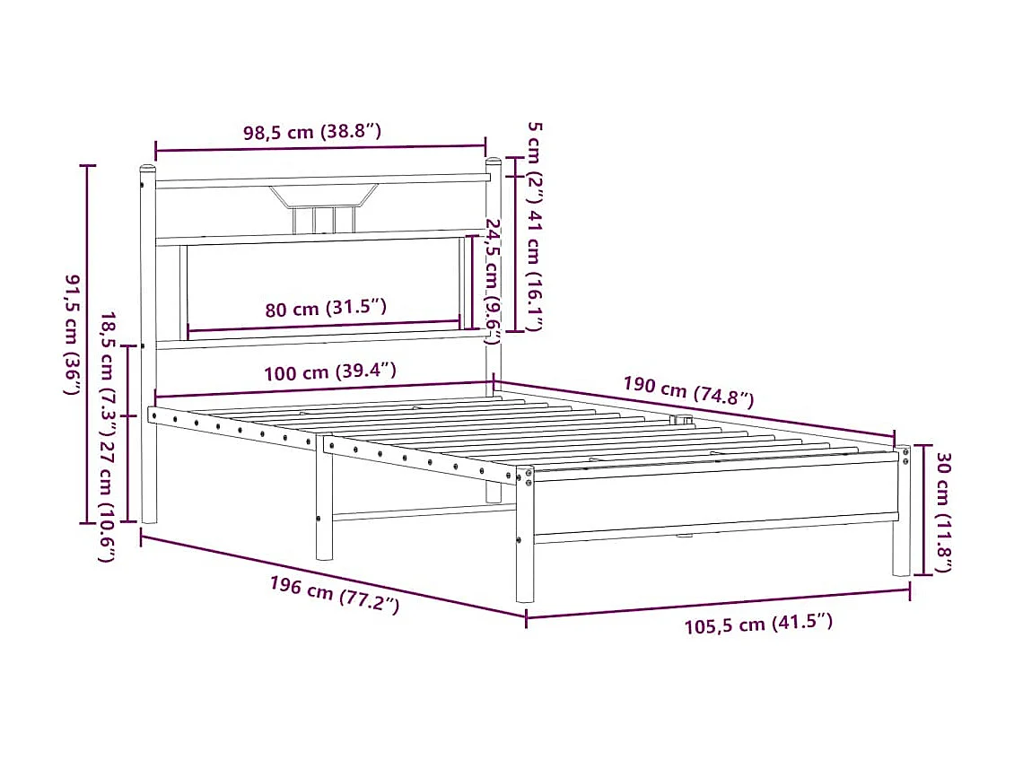 Cadre de lit sans matelas chêne fumé 100x190 cm bois ingénierie