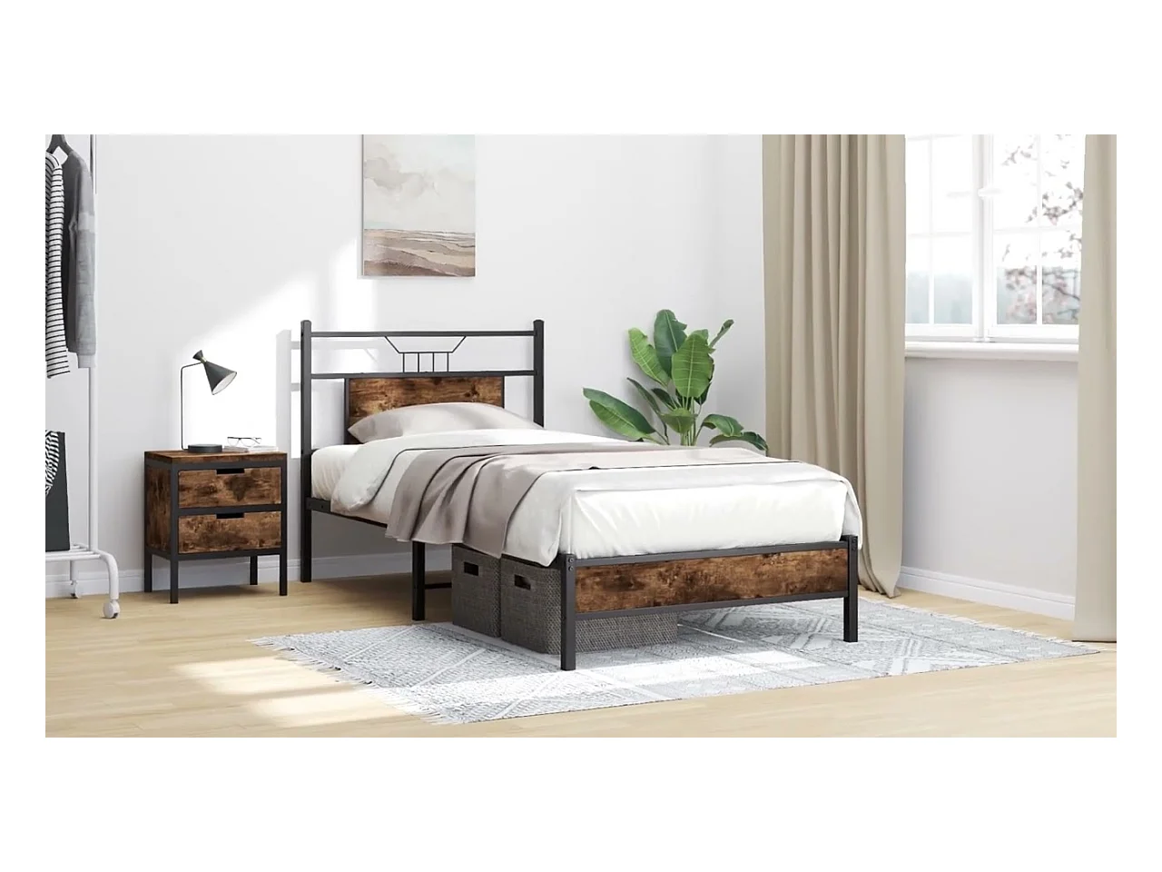 Bettgestell ohne Matratze Räuchereiche 100x190 cm Holzwerkstoff