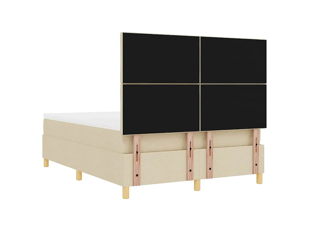 Lit à ressorts avec tête de lit Crème 140 x 200 cm tissu