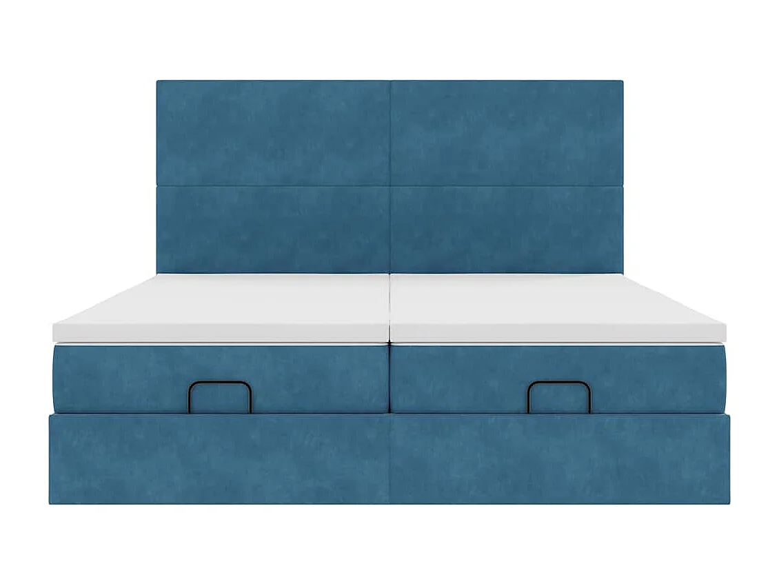 Cadre de lit ottoman avec matelas bleu foncé 160x200 cm velours